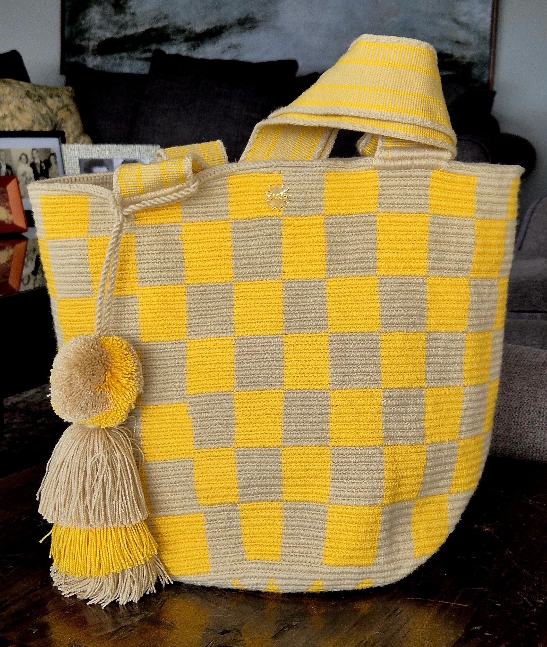 Beige and yellow plaid wallet
