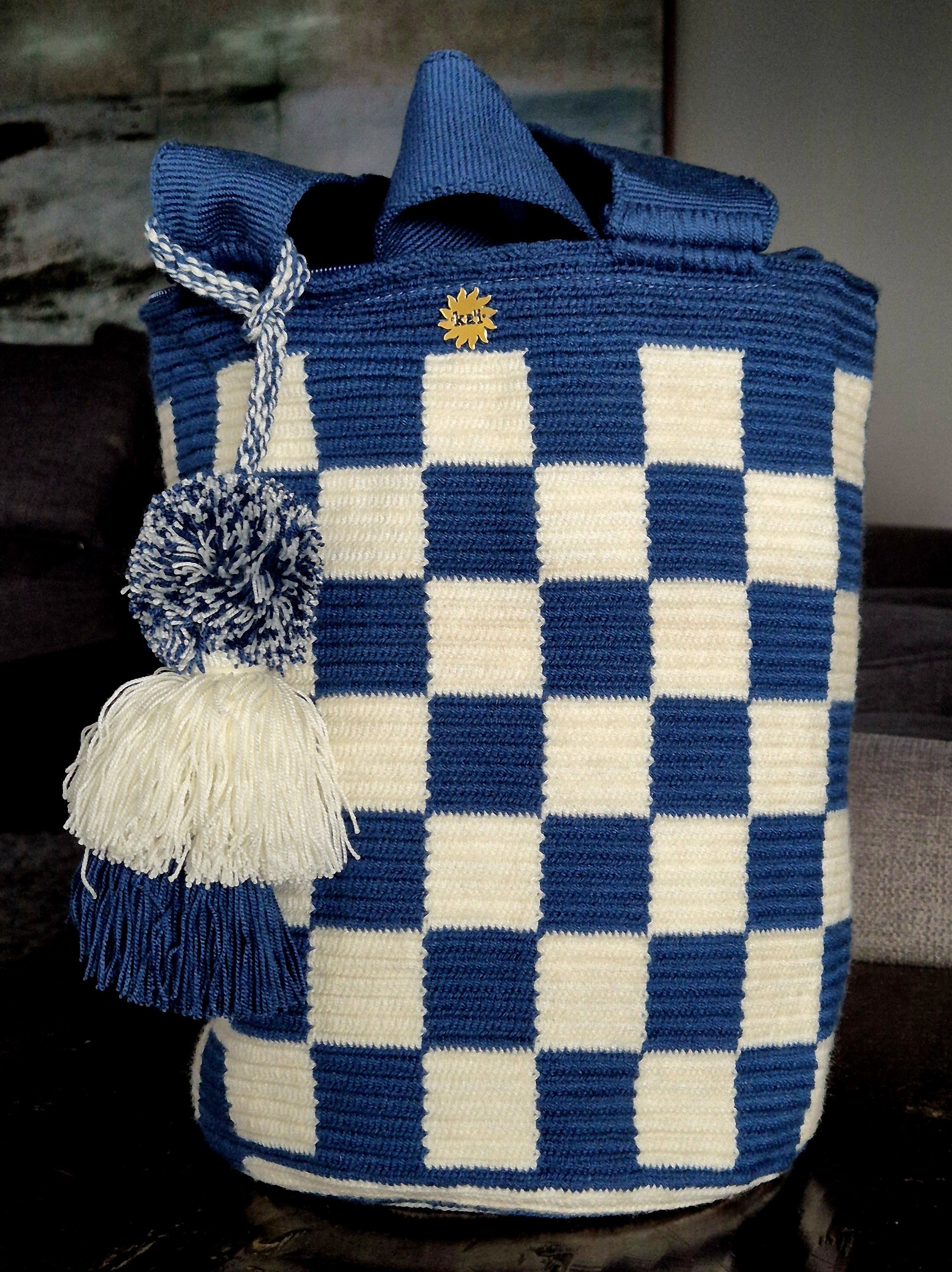 Navy blue wallet with white checks