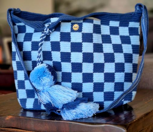 Light blue wallet with navy checks